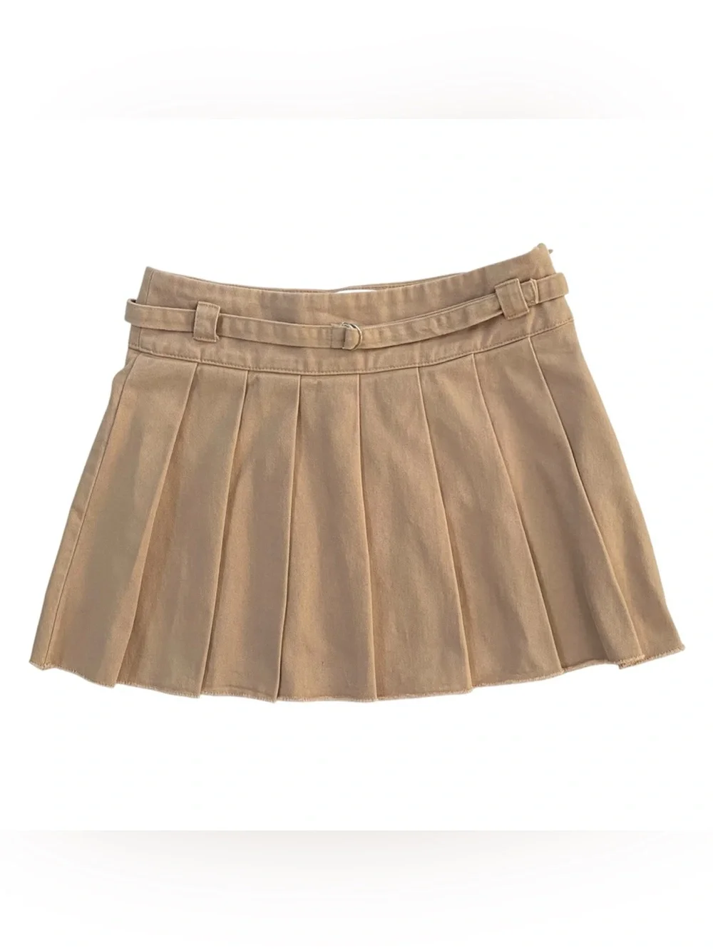 Zara Kids School Uniform Belted Pleated Khaki Tan Mini Skirt Girl's Size 11-12